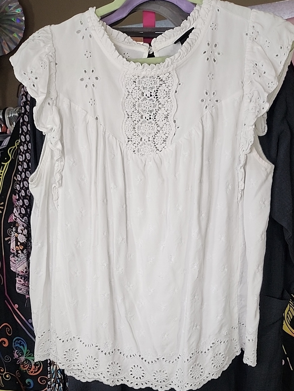 torrid White Eyelet Crochet Flutter Sleeve Blouse 24ptp